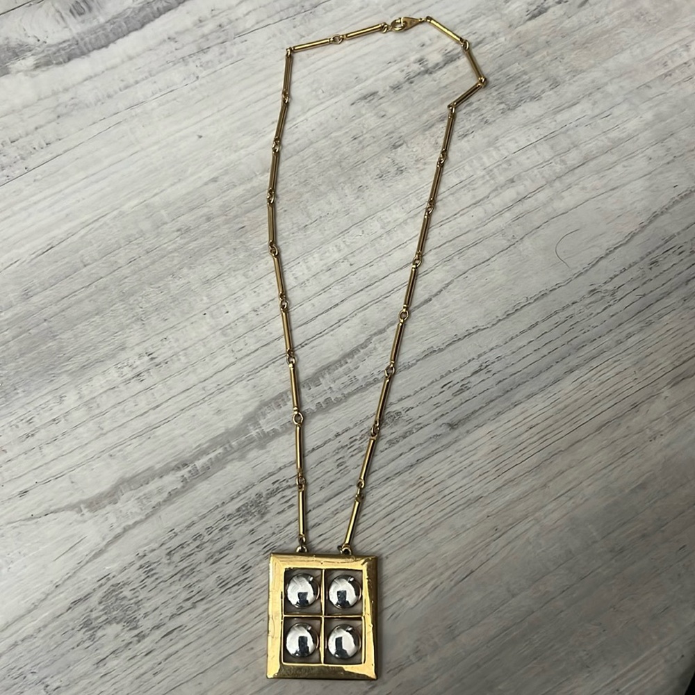 Vintage Artistry 2 toned gold and silver tone metal bar chain necklace modernist